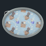 Cats in box and milk drops on blue belt buckle<br><div class="desc">Cats in cups and boxes and milk drops on a blue background</div>