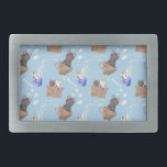 Cats in box and milk drops on blue belt buckle<br><div class="desc">Cats in cups and boxes and milk drops on a blue background</div>