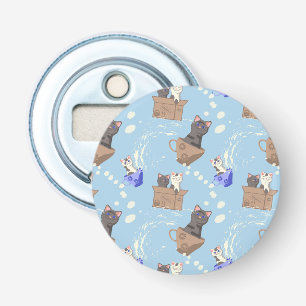 Cats in box and milk drops on blue bottle opener