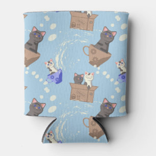 Cats in box and milk drops on blue can cooler