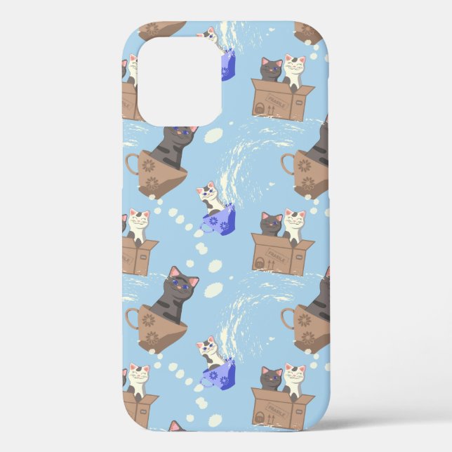 Cats in box and milk drops on blue Case-Mate iPhone case (Back)