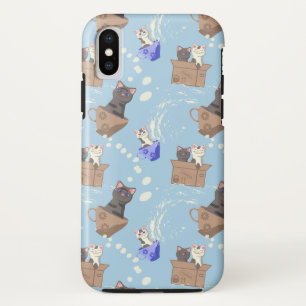 Cats in box and milk drops on blue iPhone x case
