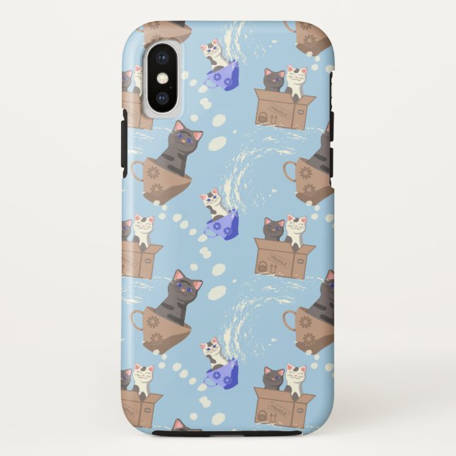 Cats in box and milk drops on blue Case-Mate iPhone case (Back)