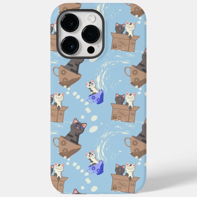 Cats in box and milk drops on blue Case-Mate iPhone case (Back)