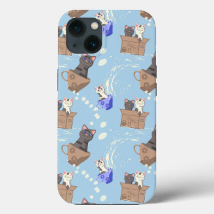 Cats in box and milk drops on blue iPhone 13 case