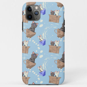 Cats in box and milk drops on blue iPhone 11 pro max case