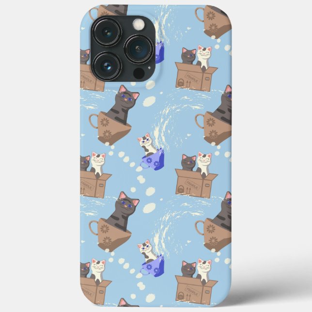Cats in box and milk drops on blue Case-Mate iPhone case (Back)