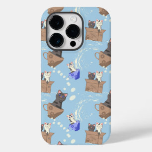 Cats in box and milk drops on blue Case-Mate iPhone 14 pro case