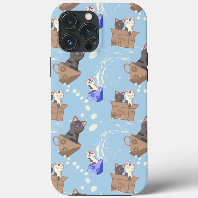 Cats in box and milk drops on blue Case-Mate iPhone case (Back)