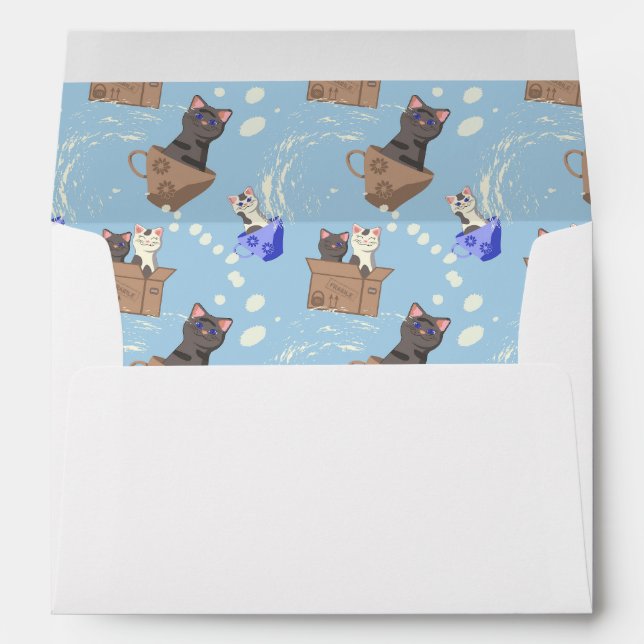 Cats in box and milk drops on blue envelope (Back (Bottom))