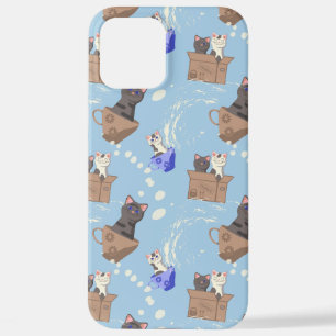 Cats in box and milk drops on blue iPhone 12 pro max case