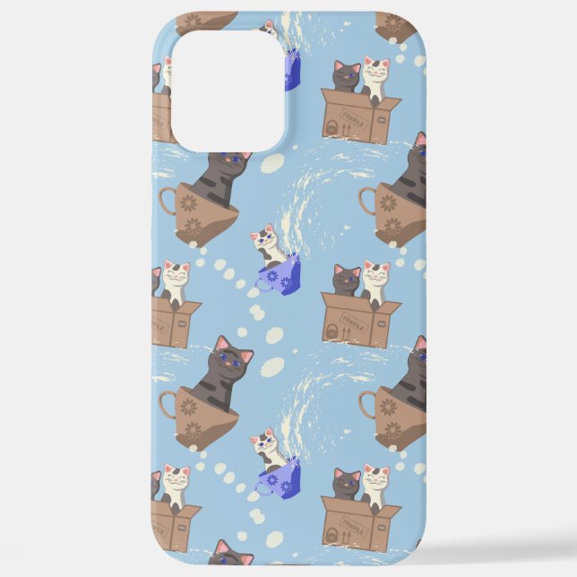 Cats in box and milk drops on blue iPhone case (Back)