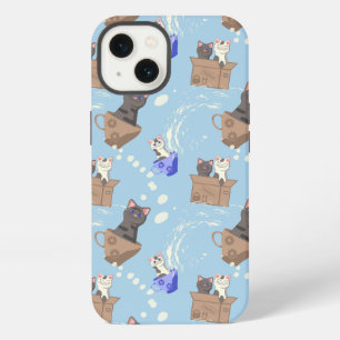 Cats in box and milk drops on blue iPhone 13 case