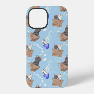 Cats in box and milk drops on blue iPhone 12 case