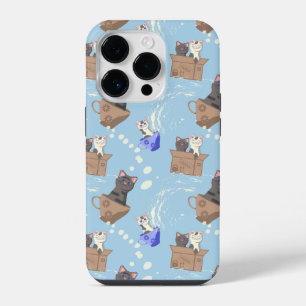 Cats in box and milk drops on blue iPhone 14 pro case