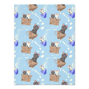 Cats in box and milk drops on blue photo print