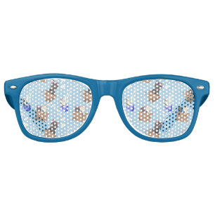 Cats in box and milk drops on blue retro sunglasses