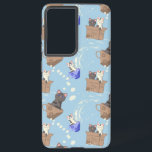Cats in box and milk drops on blue samsung galaxy case<br><div class="desc">Cats in cups and boxes and milk drops on a blue background</div>