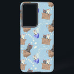 Cats in box and milk drops on blue samsung galaxy case<br><div class="desc">Cats in cups and boxes and milk drops on a blue background</div>