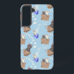 Cats in box and milk drops on blue samsung galaxy case<br><div class="desc">Cats in cups and boxes and milk drops on a blue background</div>