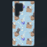 Cats in box and milk drops on blue samsung galaxy case<br><div class="desc">Cats in cups and boxes and milk drops on a blue background</div>