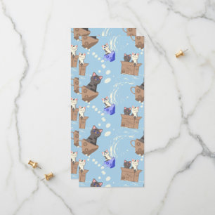 Cats in box and milk drops on blue save the date