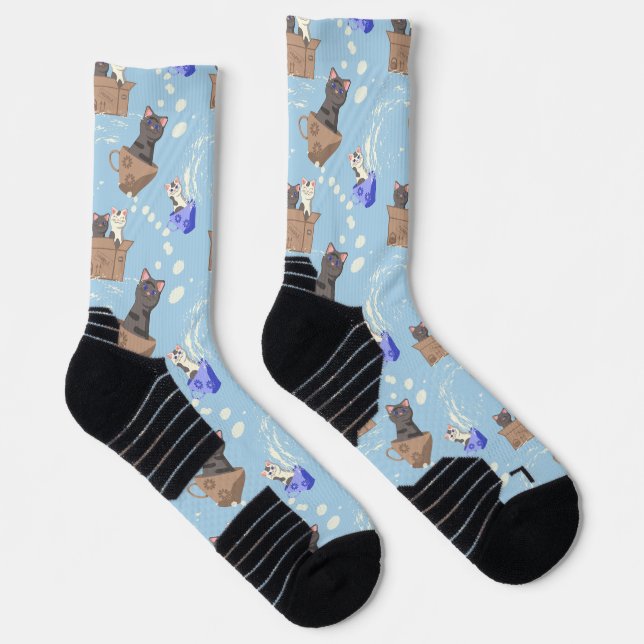 Cats in box and milk drops on blue socks (Right)