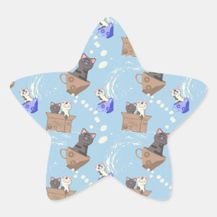 Cats in box and milk drops on blue star sticker