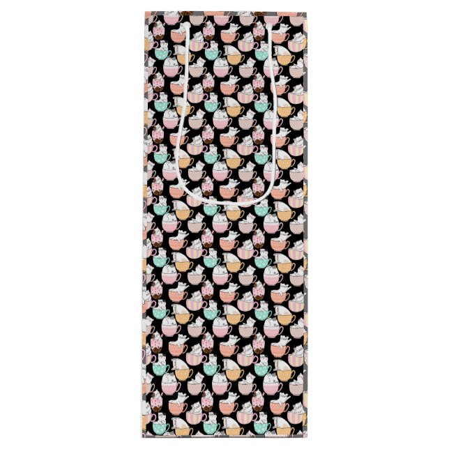 Cats in coffee cups 01. Black BG Wine Gift Bag (Front)