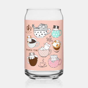 Cats in Coffee Cups Can Glass