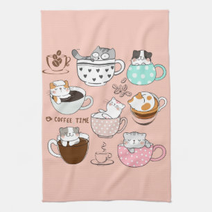 Cats in Coffee Cups Tea Towel