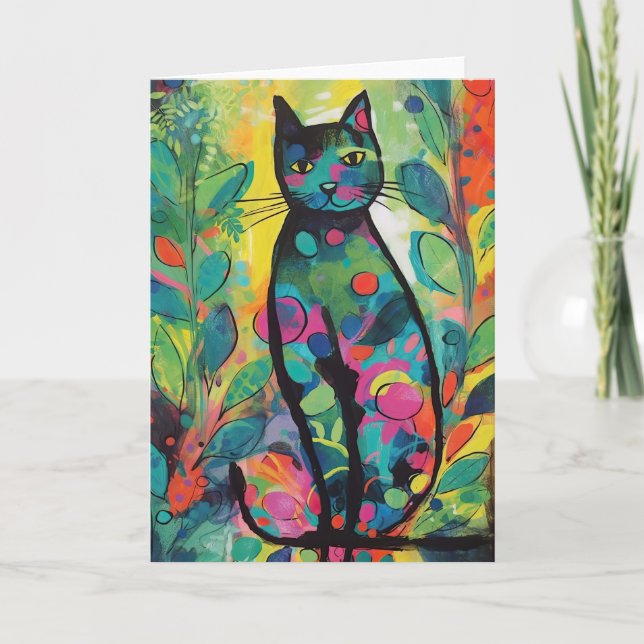 Cats in Colorful Abstract Jungle Card (Front)