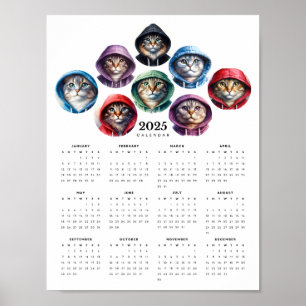 Cats in Colourful Hoodies Circular Calendar Poster