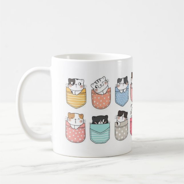 Cats in Colourful Pockets Mug (Left)