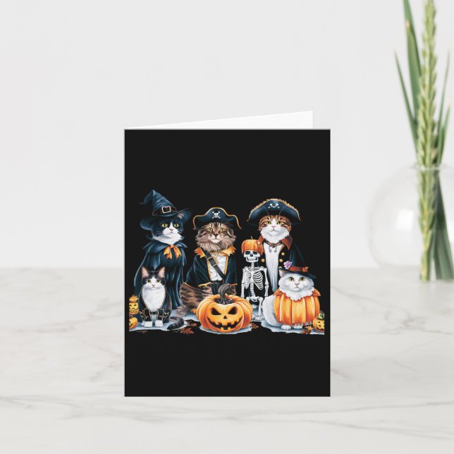 Cats In Costumes Fall Season Halloween Fun Cat Tee Card (Front)