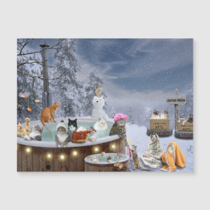 Cats in Hot Tub Winter Scene