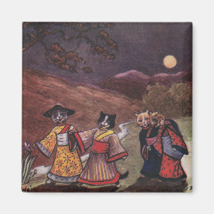 Cats in Kimonos Take Late Night Stroll Magnet