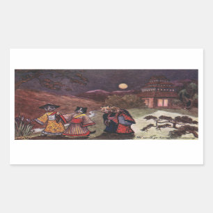 Cats in Kimonos Take Late Night Stroll Rectangular Sticker