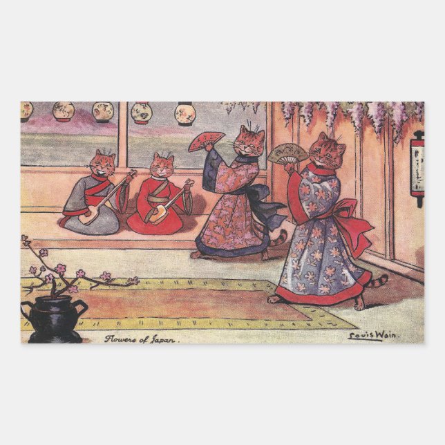 Cats in Kimonos Vintage Louis Wain Rectangular Sticker (Front)