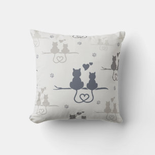 Cats in Love Modern Animal Silhouette Pattern Cushion