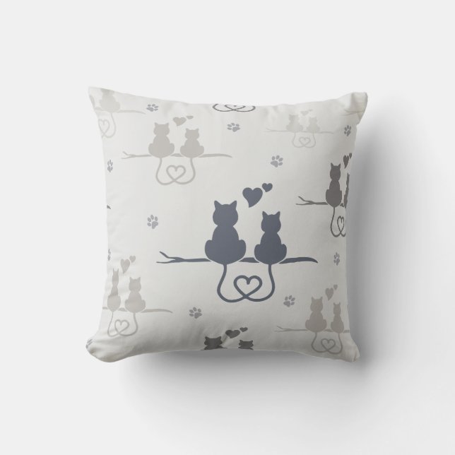 Cats in Love Modern Animal Silhouette Pattern Cushion (Front)