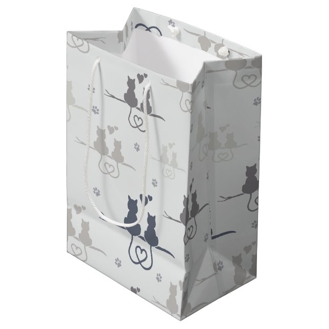 Cats in Love Modern Animal Silhouette Pattern Medium Gift Bag (Front Angled)