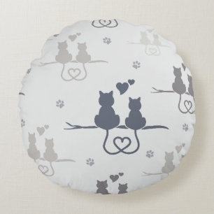 Cats in Love Modern Animal Silhouette Pattern Round Cushion
