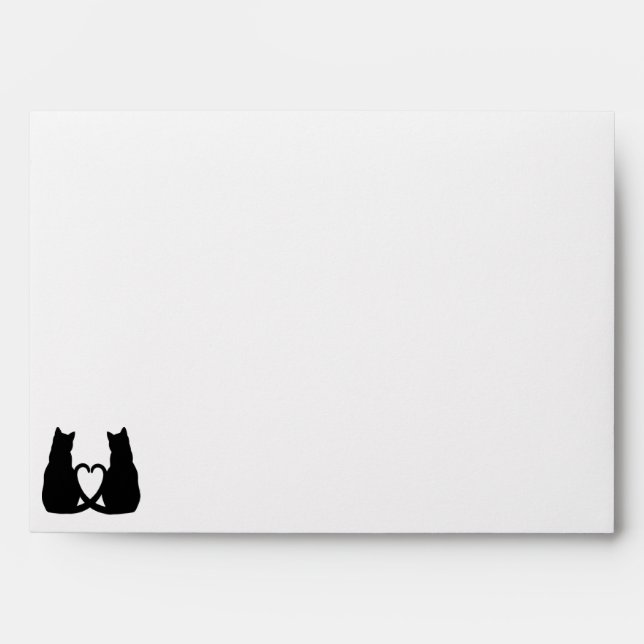 "Cats In Love" Silhouette Green Gingham Wedding Envelope (Front)