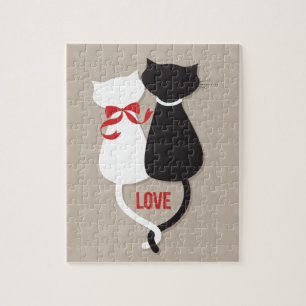 Cats in Love Surrounded by Hearts Jigsaw Puzzle