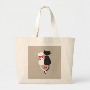 Cats in Love Surrounded by Hearts Large Tote Bag