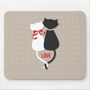 Cats in Love Surrounded by Hearts Mouse Pad