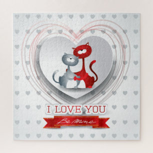 Cats in Love with Heart Jigsaw Puzzle