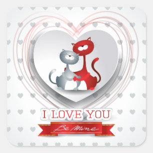 Cats in Love with Heart Square Sticker