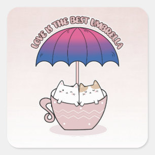 Cats in Mug Under Umbrella in Bisexual Colours Square Sticker
